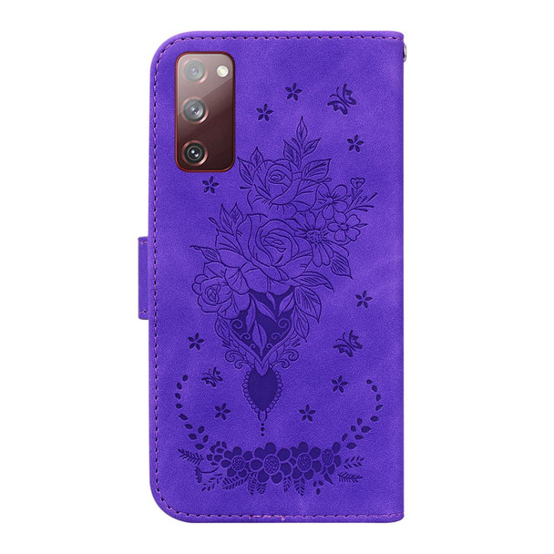 Samsung Galaxy S20 FE 5G Butterfly Rose Embossed Leather Phone Case(Purple)