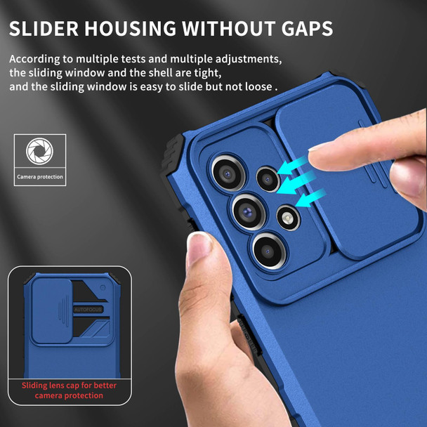 Samsung Galaxy A33 5G Stereoscopic Holder Sliding Camshield Phone Case(Blue)