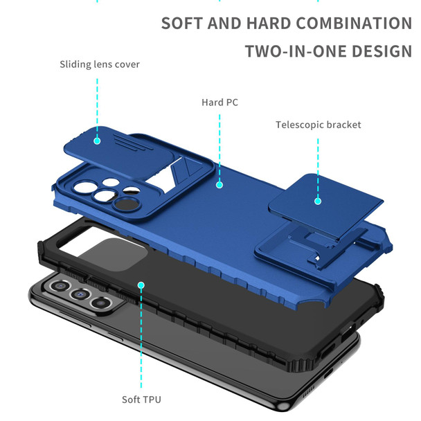 Samsung Galaxy A33 5G Stereoscopic Holder Sliding Camshield Phone Case(Blue)