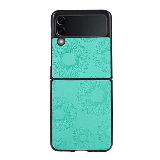 Samsung Galaxy Z Flip3 5G Sunflower Pattern PU+TPU+PC Shockproof Phone Case(Baby Blue)