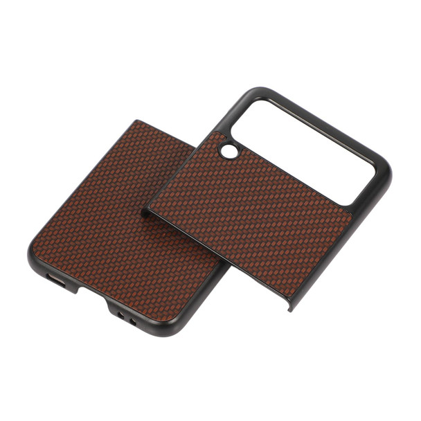 Samsung Galaxy Z Flip3 5G Carbon Fiber Texture PU Leather Phone Case(Brown)