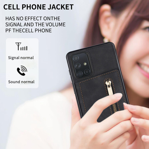Samsung Galaxy A51 4G Zipper Card Holder Phone Case(Black)