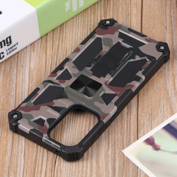 Samsung Galaxy A73 5G Camouflage Armor Shockproof TPU + PC Magnetic Protective Phone Case with Holder(Army Green)