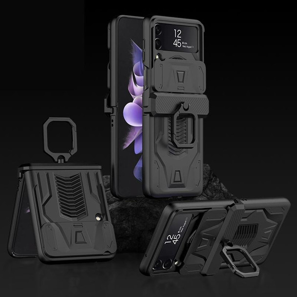 Samsung Galaxy Z Flip3 5G GKK Sliding Camshield Magnetic Armor Flip Phone Case with Ring Holder(Black)