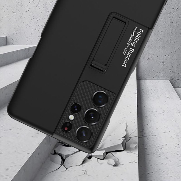 Samsung Galaxy S21 Ultra 5G GKK Ultra-thin Shockproof Phone Case with Holder & Pen Slots & Stylus Pen(Black)