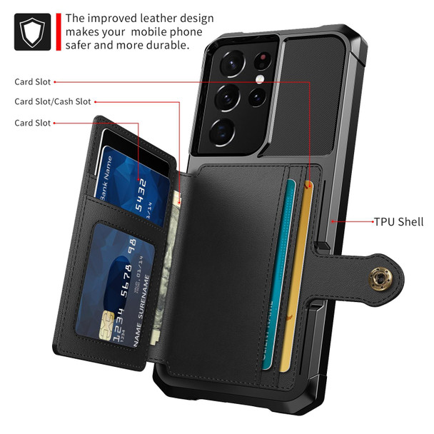 Samsung Galaxy S21 Ultra 5G Magnetic Wallet Card Bag Leather Phone Case(Black)