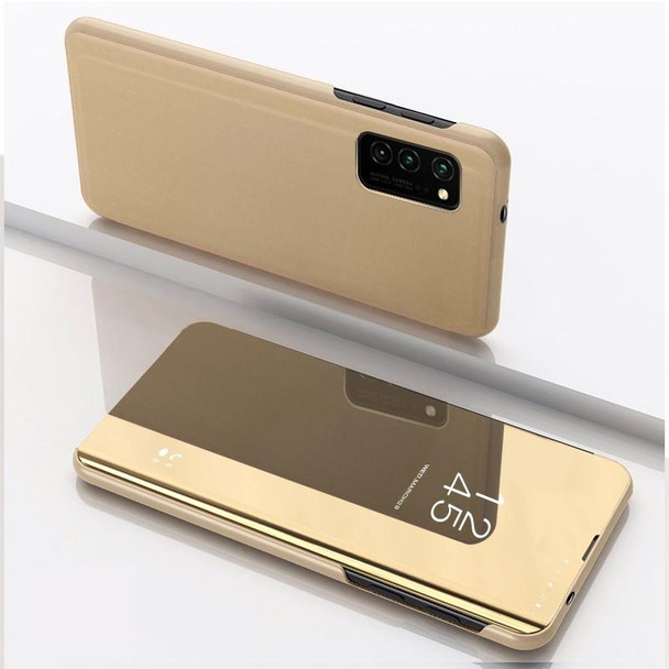 Samsung Galaxy A13 4G Plated Mirror Horizontal Flip Leather Case with Holder(Gold)