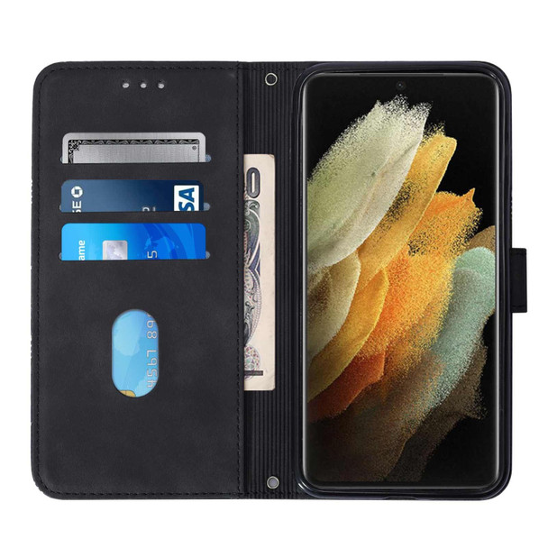 Samsung Galaxy S21 Ultra 5G Crossbody 3D Embossed Flip Leather Phone Case(Black)