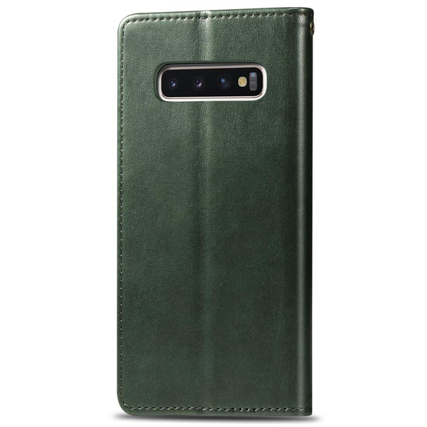 Retro Solid Color Leather Buckle Mobile Phone Protection Leather Case with Photo Frame & Card Slot & Wallet & Bracket Function for Galaxy S10 Plus(Green)