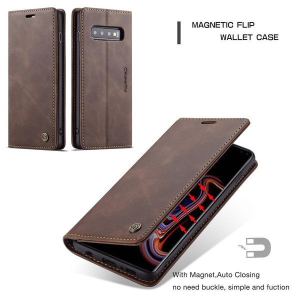 CaseMe-013 Multifunctional Retro Frosted Horizontal Flip Leatherette Case for Galaxy S10 Plus, with Card Slot & Holder & Wallet (Coffee)