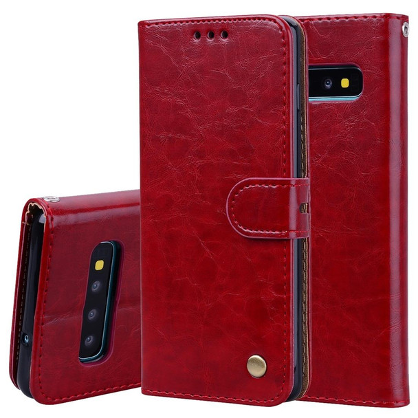 Business Style Oil Wax Texture Horizontal Flip Leatherette Case for Galaxy S10, with Holder & Card Slots & Wallet (Red)