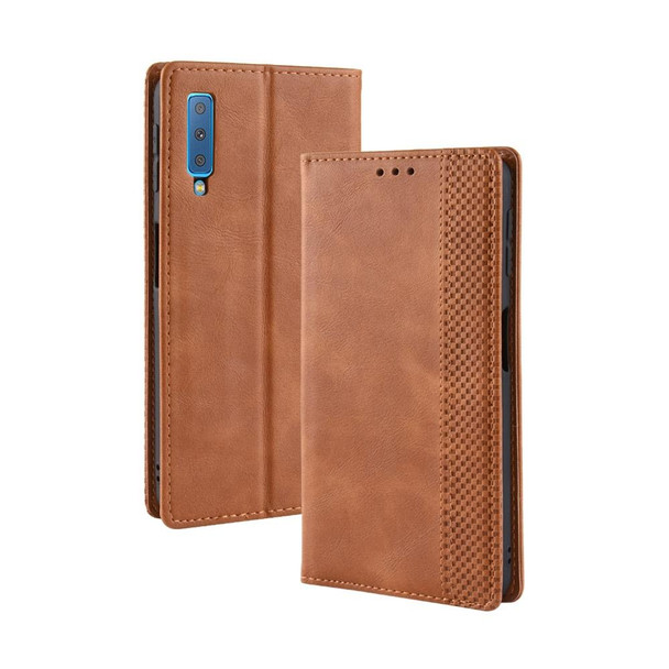 Magnetic Buckle Retro Texture Horizontal Flip Leather Case for Galaxy A7 (2018), with Holder & Card Slots & Wallet (Brown)