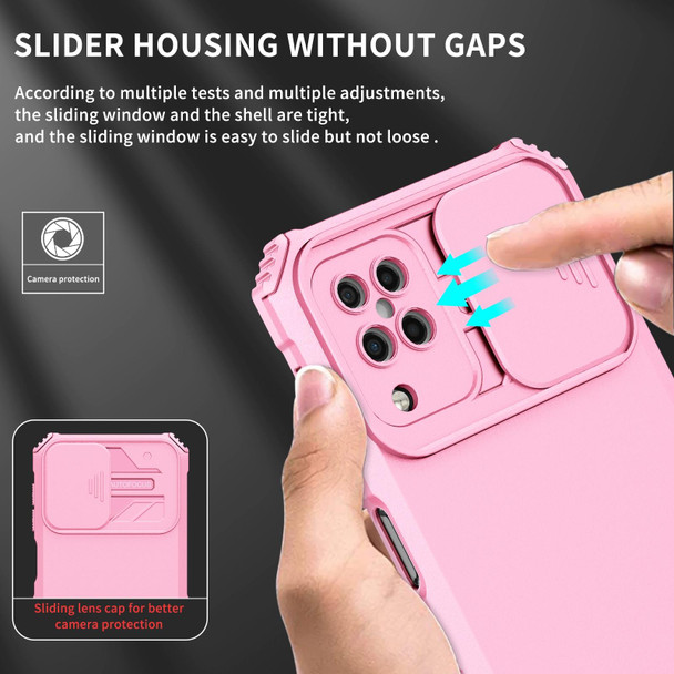 Samsung Galaxy A12 5G Stereoscopic Holder Sliding Camshield Phone Case(Pink)