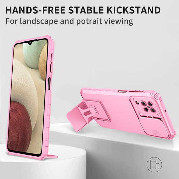 Samsung Galaxy A12 5G Stereoscopic Holder Sliding Camshield Phone Case(Pink)