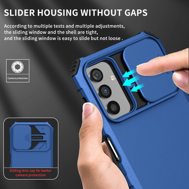 Samsung Galaxy A13 Stereoscopic Holder Sliding Camshield Phone Case(Blue)