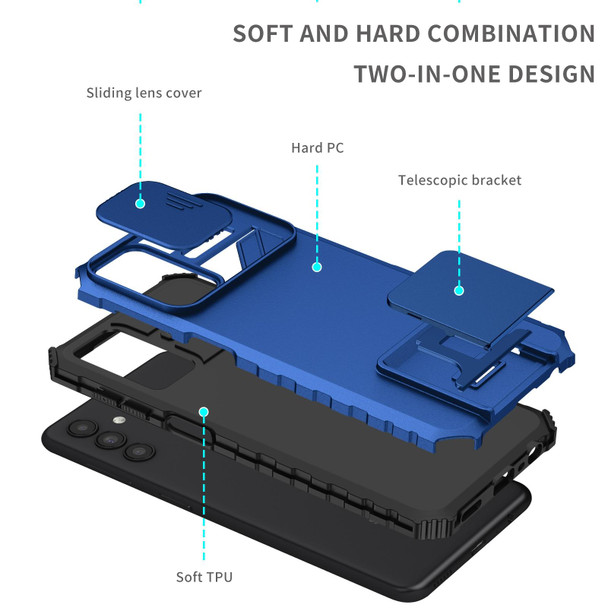 Samsung Galaxy A13 Stereoscopic Holder Sliding Camshield Phone Case(Blue)