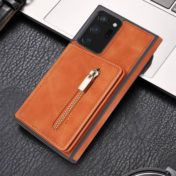Samsung Galaxy Note20 Ultra Zipper Card Holder Phone Case(Brown)