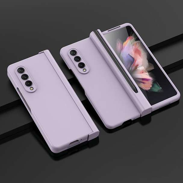 Samsung Galaxy Z Fold3 5G Pen Slot Oil-sprayed PC+Tempered Film Phone Case(Purple)