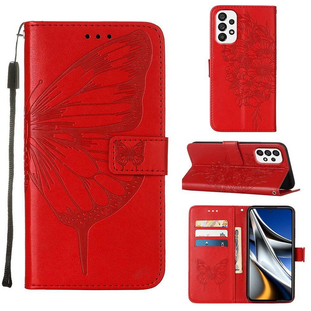 Samsung Galaxy A73 5G Embossed Butterfly Leather Phone Case(Red)