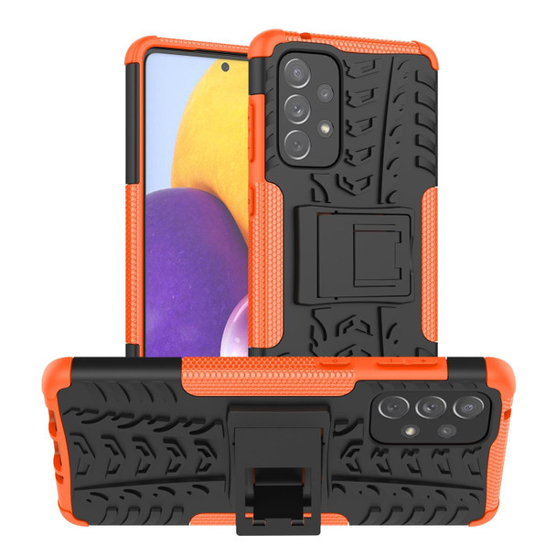 Samsung Galaxy A73 5G Tire Texture Shockproof TPU+PC Phone Case with Holder(Orange)