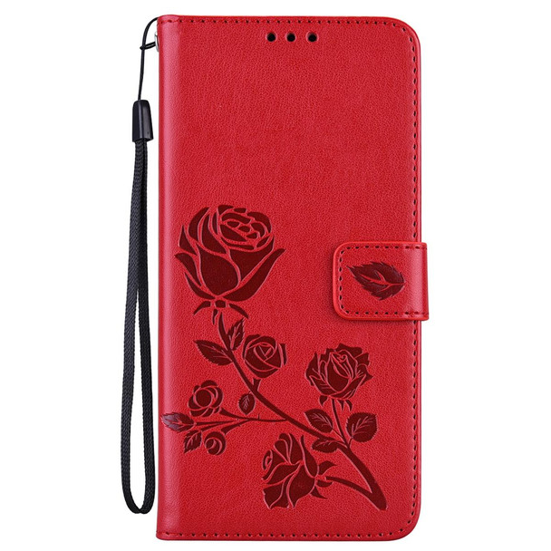 Samsung Galaxy A03 164mm Rose Embossed Leather Phone Case(Red)