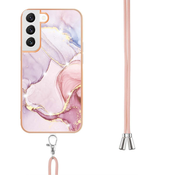 Samsung Galaxy S22+ 5G Electroplating Marble IMD TPU Phone Case with Lanyard(Rose Gold 005)