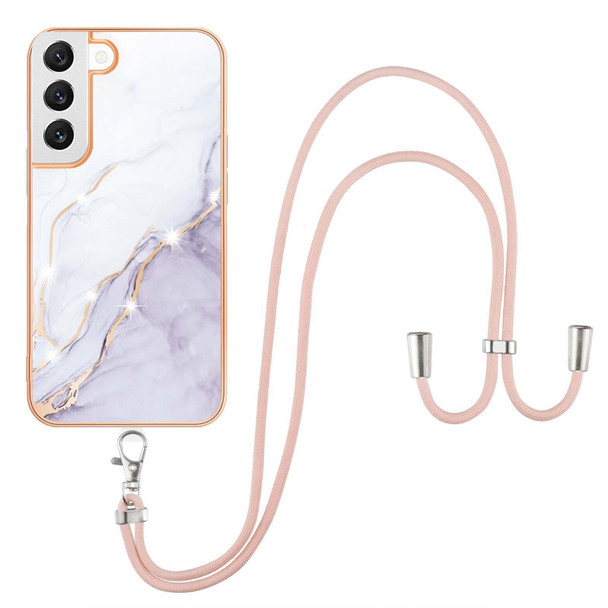 Samsung Galaxy S22+ 5G Electroplating Marble IMD TPU Phone Case with Lanyard(White 006)