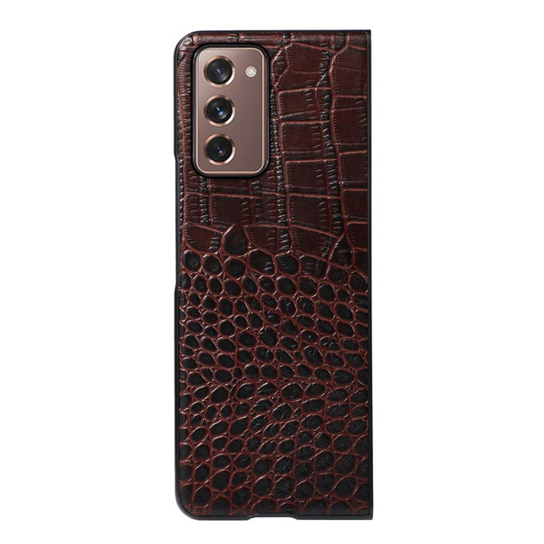 Samsung Galaxy Z Fold2 5G Crocodile Top Layer Cowhide Leather Phone Case(Coffee)