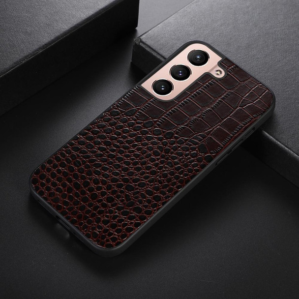 Samsung Galaxy S22 5G Crocodile Top Layer Cowhide Leather Phone Case(Coffee)