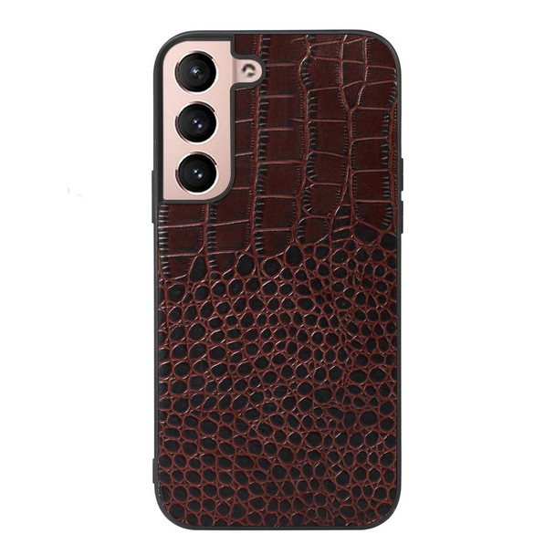 Samsung Galaxy S22 5G Crocodile Top Layer Cowhide Leather Phone Case(Coffee)