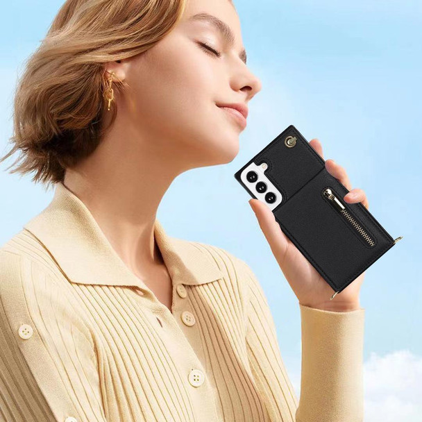Samsung Galaxy S22 5G Cross-body Square Zipper Card Holder Bag Phone Case(Black)