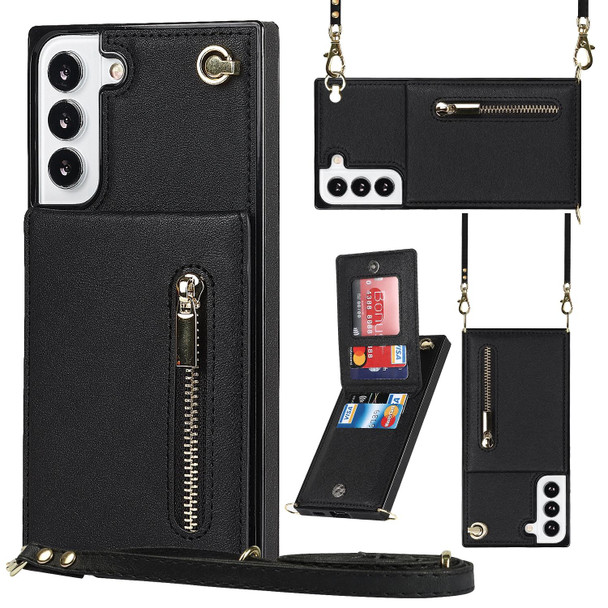 Samsung Galaxy S22 5G Cross-body Square Zipper Card Holder Bag Phone Case(Black)