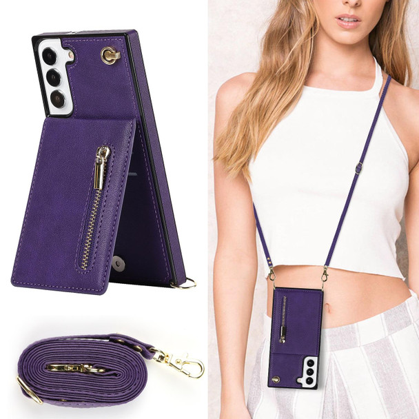 Samsung Galaxy S22+ 5G Cross-body Square Zipper Card Holder Bag Phone Case(Purple)