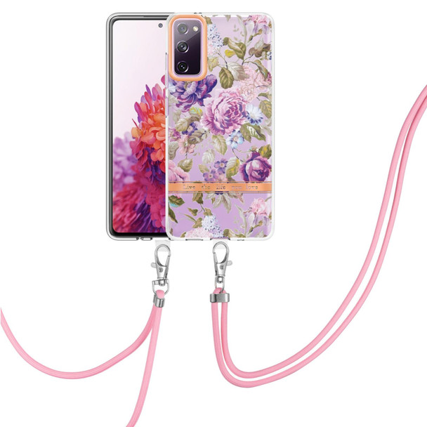Samsung Galaxy S20 FE 5G / 4G Flowers Series TPU Phone Case with Lanyard(Purple Peony)
