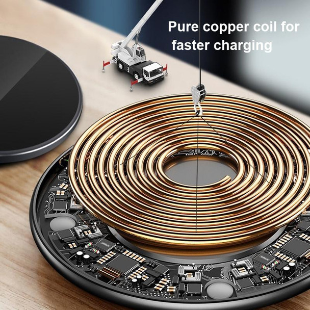 15W Metal Round Wireless Charger Smart Fast Charge(Black + Black Surface)