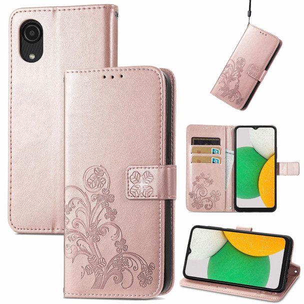 Samsung Galaxy A03 Core Four-leaf Clasp Embossed Leather Phone Case(Rose Gold)