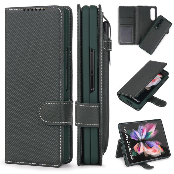 Samsung Galaxy Z Fold3 5G 2 in 1 Split Folding Leather Phone Case(Twill Cyan Black)