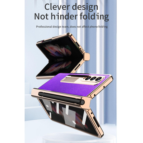 Samsung Galaxy Z Fold3 5G Electroplated Hinge Pen Slot Cross Phone Case(Black)