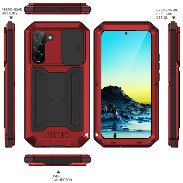 Samsung Galaxy S22+ 5G R-JUST Sliding Camera Metal + Silicone Holder Phone Case(Red)