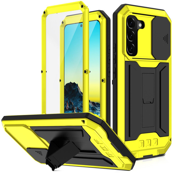 Samsung Galaxy S22 5G R-JUST Sliding Camera Metal + Silicone Holder Phone Case(Yellow)