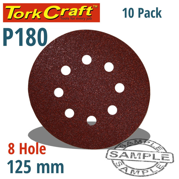 SANDING DISC 125MM 180 GRIT WITH HOLES 10/PK HOOK AND LOOP