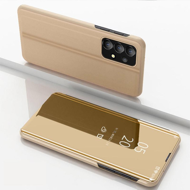 Samsung Galaxy A53 5G Plated Mirror Flip Leather Case with Holder(Gold)