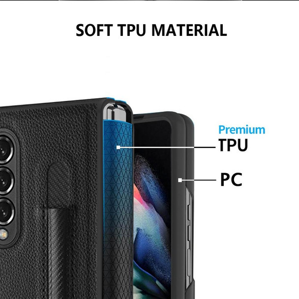 Samsung Galaxy Z Fold3 5G GKK Hinge Litchi Texture PU + PC Phone Case with Pen Slot(Blue)