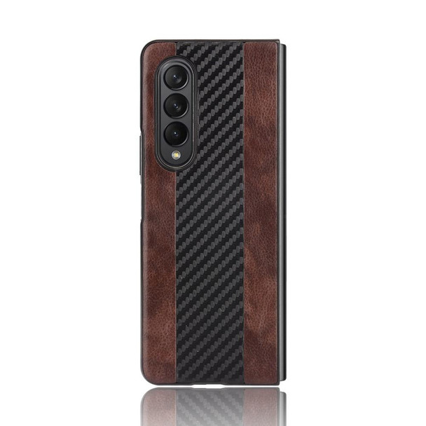 Samsung Galaxy Z Fold3 5G Litchi Texture + Carbon Fiber Phone Case(Brown)