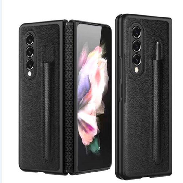 Samsung Galaxy Z Fold3 5G Litchi Texture Hinge Protection Folding Phone Case with Pen Cover(Black)