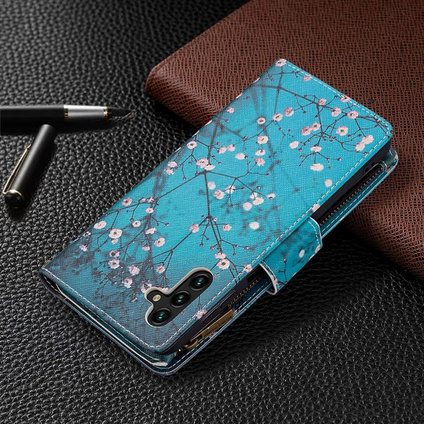 Samsung Galaxy A13 5G Colored Drawing Pattern Zipper Horizontal Flip Phone Leather Case with Holder & Card Slots & Wallet(Plum Blossom)