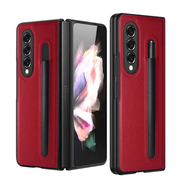 Samsung Galaxy Z Fold3 5G GKK Foldable Litchi Texture PU + PC Phone Case with Pen Slot(Red)