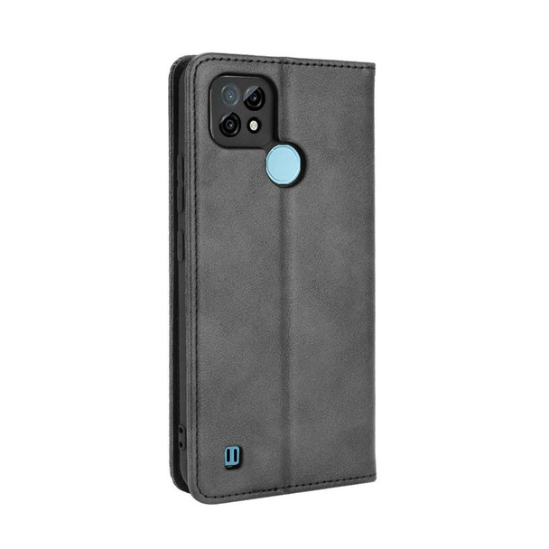 OPPO Realme C21 Magnetic Buckle Retro Crazy Horse Texture Horizontal Flip Leather Case with Holder & Card Slots & Photo Frame(Black)