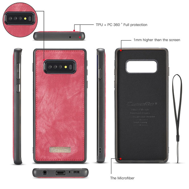 CaseMe Detachable Multifunctional Horizontal Flip Leatherette Case for Galaxy S10, with Card Slot & Holder & Zipper Wallet & Photo Frame (Red)