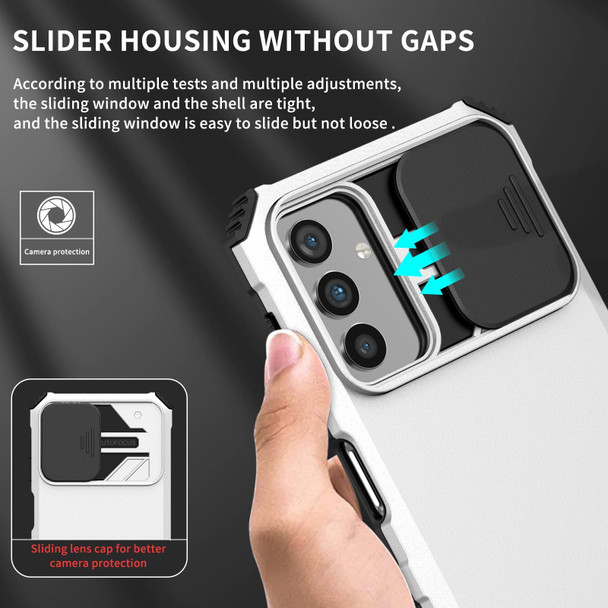 Samsung Galaxy A13 Stereoscopic Holder Sliding Camshield Phone Case(White)